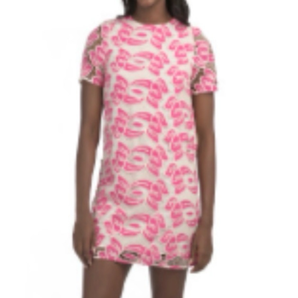 Sam Edelman Pink and White Lace Shift Dress